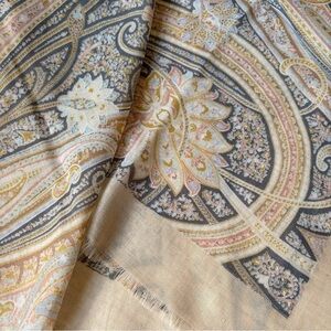 Vintage 90s Elegant Wool Scarf Neutral Minimalist Beige Boho Shawl Japan